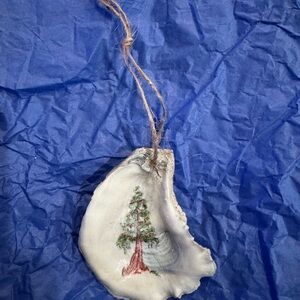 Handcrafted White Oyster Shell Holiday Ornament with Cypress Tree Design